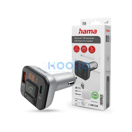 HAMA Bluetooth FM-transmitter/autós töltő PD+QC USB/Type-C/MP3/kártyaolvasó - ezüst/fekete