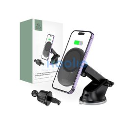   Tech-Protect MM15W-V1 Qi vezeték nélküli autós tartó/gyorstöltő szellőzőrácsba/műszerfalra - fekete
