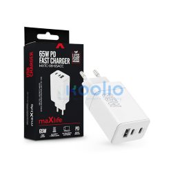   Maxlife MXTC-08-65ACC PD+QC 65W hálózati gyorstöltő adapter 2xType-C + USB - fehér