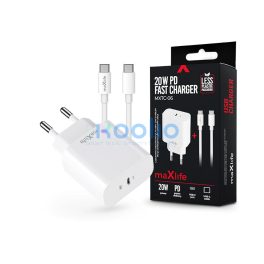   Maxlife MXTC-06 PD+QC 20W hálózati gyorstöltő adapter Type-C + Type-C/Type-C kábel - fehér