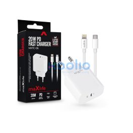   Maxlife MXTC-06 PD+QC 20W hálózati gyorstöltő adapter Type-C + Type-C/Lightning kábel - fehér