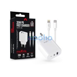   Maxlife MXTC-06 PD+QC 20W hálózati gyorstöltő adapter USB + Type-C + Type-C/Lightning kábel - fehér