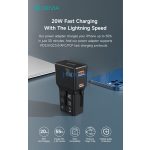 Devia Global 20W PD+QC hálózati gyorstöltő utazó adapter(CN/JP/US/EU/UK/AU) - fekete