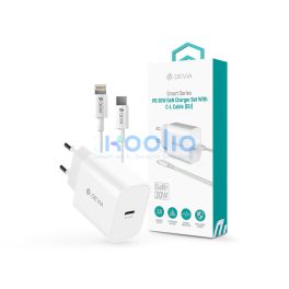  Devia Smart Series 30W GaN PD+QC hálózati gyorstöltő adapter + Type-C/Lightning kábel - fehér