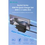 Devia Rocket Series 45W PD+QC hálózati gyorstöltő adapter + Type-C/Type-C kábel - fekete
