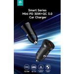 Devia Smart Series Mini 30W PD+QC USB+Type-C autós töltő adapter - fehér