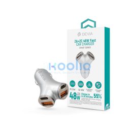   Devia Smart Series 48W PD+QC autós gyorstöltő 2xUSB+2xType-C - ezüst