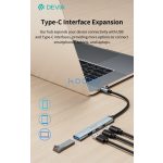 Devia Lite1 4 in 1 Hub - USB-C 3.1 - USB 3.0/USB 2.0/2xType-C elosztó/adapter - szürke