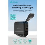 Devia Global 45W PD+QC hálózati gyorstöltő utazó adapter (CN/JP/US/EU/UK/AU) - fekete