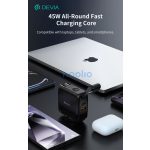 Devia Global 45W PD+QC hálózati gyorstöltő utazó adapter (CN/JP/US/EU/UK/AU) - fekete
