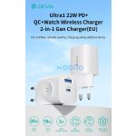 Devia Ultra1 22W PD+QC+Apple Watch 2in1 hálózati gyorstöltő adapter - fehér