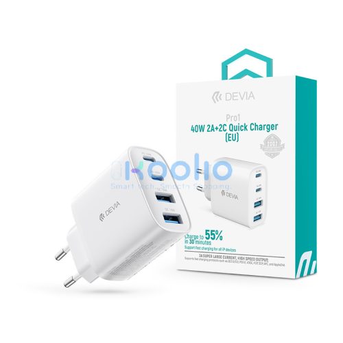 Devia Pro1 40W GaN QC 2xUSB + 2xType-C hálózati gyorstöltő adapter - fehér