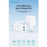 Devia Pro1 40W GaN QC 2xUSB + 2xType-C hálózati gyorstöltő adapter - fehér