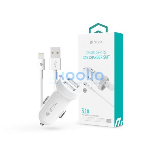 Devia Smart Series 15W 2xUSB autós töltő adapter + USB - Lightning kábel 1 m - fehér
