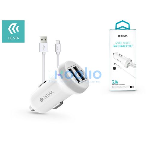 Devia Smart Series 15W 2xUSB autós töltő adapter + USB - Type-C kábel 1m - fehér