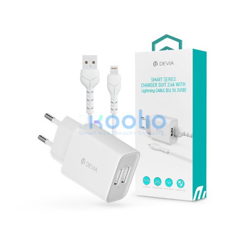 Devia Smart Series 12W 2xUSB hálózati töltő adapter + Lightning/USB kábel 1m - fehér