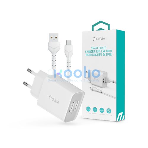 Devia Smart Series 12W 2xUSB hálózati töltő adapter + USB/microUSB kábel 1m - fehér
