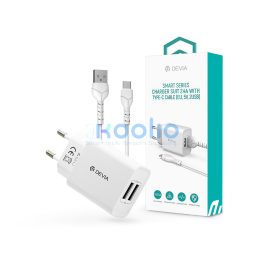   Devia Smart Series 12W 2xUSB hálózati töltő adapter + USB/Type-C kábel 1m - fehér