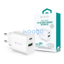   Devia Smart Series 20W PD+QC hálózati gyorstöltő adapter V2 Type-C/USB - fehér