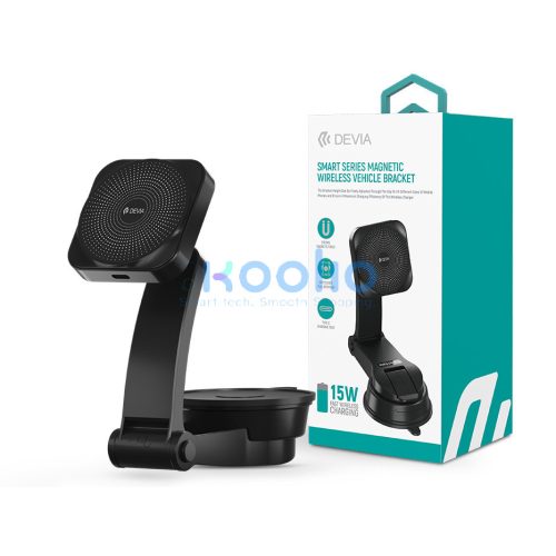 Devia Smart Series Magnetic 15W műszerfalra/szélvédőre vezeték nélküli autós töltő/tartó - fekete