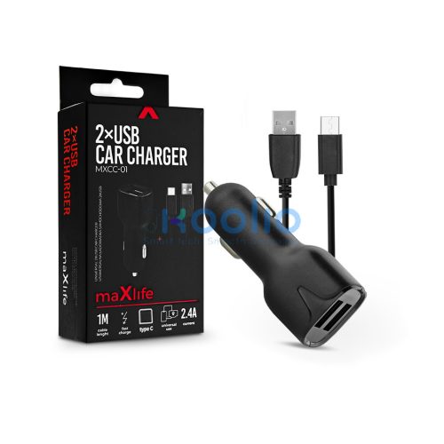 Maxlife MXCC-01 12W 2xUSB autós töltő adapter+USB/Type-C kábel 1m - fekete