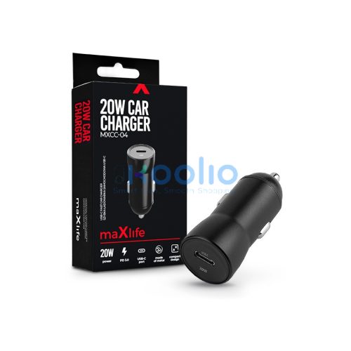 Maxlife MXCC-04 20W PD+QC autós gyorstöltő adapter Type-C - fekete