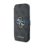 Guess 4G Metal Logo iPhone 16 Pro flip/oldalra nyíló tok, fekete GUBKP16L4GMGGR