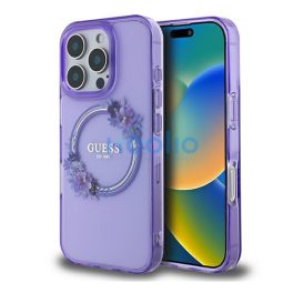   Guess IML Flowers Wreath iPhone 16 Pro MagSafe kemény hátlap tok, lila GUHMP16LHFWFCU