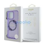 Guess IML Flowers Wreath iPhone 16 Pro MagSafe kemény hátlap tok, lila GUHMP16LHFWFCU