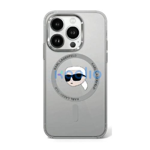 Karl Lagerfeld IML Metal Karl Head iPhone 16 Pro Max MagSafe kemény hátlap tok, fekete KLHMP16XHLSKIK