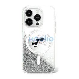   Karl Lagerfeld Liquid Glitter Karl&Choupette Head iPhone 16 Plus Magsafe hátlap tok, átlátszó KLHMP16MLGKCSGH