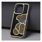 Teddy Bear iPhone 15 csillogó köves tok, arany