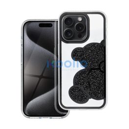 Teddy Bear iPhone 16 csillogó köves tok, fekete