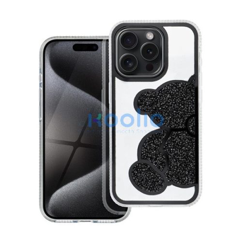 Teddy Bear iPhone 16 csillogó köves tok, fekete