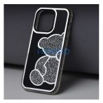 Teddy Bear iPhone 16 Pro csillogó köves tok, ezüst