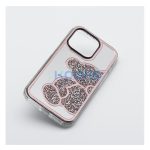 Teddy Bear iPhone 16 Plus csillogó köves tok, rózsaszín
