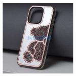 Teddy Bear iPhone 16 Plus csillogó köves tok, rózsaszín