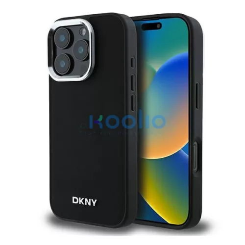 DKNY Plain Silver Logo iPhone 16 Pro Max MagSafe hátlap tok, fekete DKHMP16XPSCMCLK