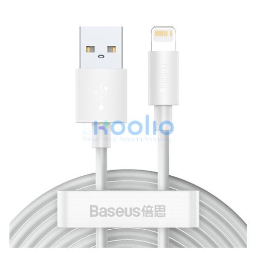 Baseus Simple Wisdom USB / Lightning adat/töltőkábel, 2,4A, 1,5m, Fehér (2db)
