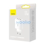 Baseus 3xUSB-A hálózati gyortöltő, 17W, fehér