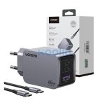 Ugreen Nexode Pro USB-A + 2x USB-C hálózati töltő adapter + USB-C kábel, 65W, 1.5m, fekete