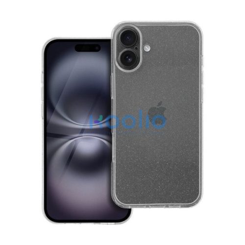 Clear 2mm iPhone 16 Plus csillámos szilikon tok, átlátszó