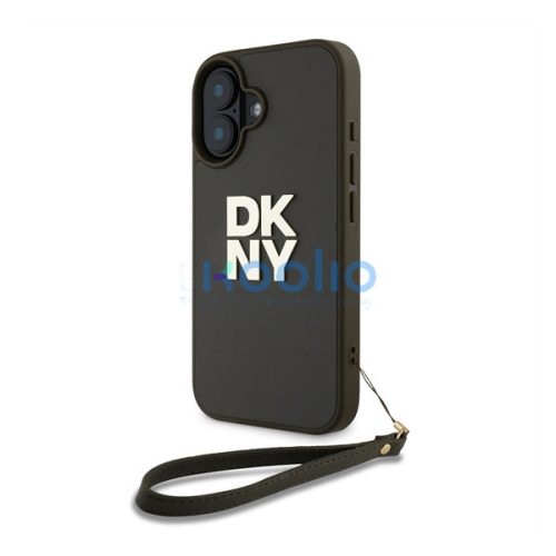 DKNY PU Leather Stack Logo iPhone 16 tok csuklópánttal, zöld