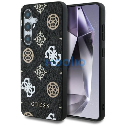 Guess 4G Printed Colored Peony Pattern Samsung Galaxy S25 MagSafe kemény hátlap tok, fekete
