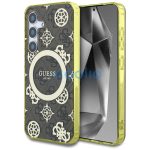 Guess 4G Background Gold Electroplated Peony Pattern Samsung Galaxy S25 MagSafe kemény hátlap tok, barna