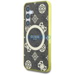 Guess 4G Background Gold Electroplated Peony Pattern Samsung Galaxy S25 MagSafe kemény hátlap tok, barna
