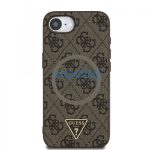 Guess PU 4G Strass Triangle Metal Logo Apple iPhone 17e / iPhone 16e MagSafe hátlap tok, barna
