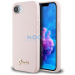 Guess Silicone Script Metal Logo Apple iPhone 17e / iPhone 16e MagSafe szilikon tok, rózsaszín