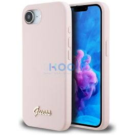   Guess Silicone Script Metal Logo Apple iPhone 17e / iPhone 16e MagSafe szilikon tok, rózsaszín