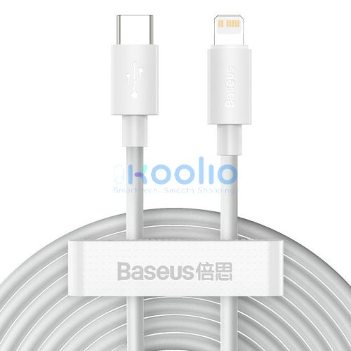 Baseus Simple Wisdom USB-C-Lightning adat/töltőkábel PD, 20W, 1,5m, fehér, 2db